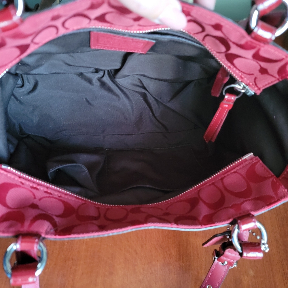Coach F14004 Gallery Tote Red Leather Signature Jacquard Patchwork Mosaic Y2K - Picture 13 of 16
